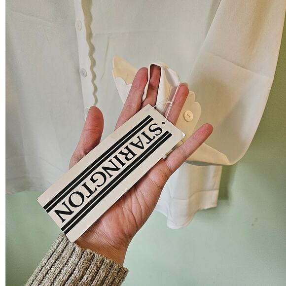 VINTAGE Starington 1980s 80s Twee Coquette White Blouse w/ Scallop Trim Size 10 - Picture 12 of 12